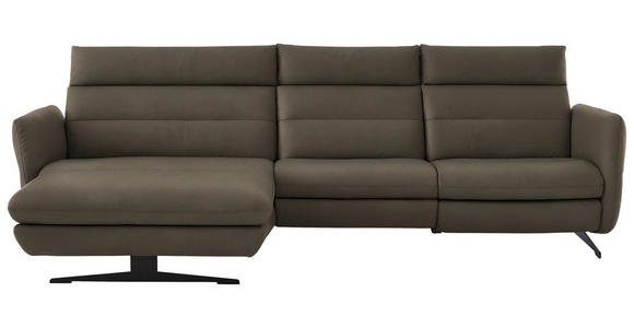 ECKSOFA in Echtleder Graubraun 169/298 cm - Graubraun/Schwarz, Design, Leder/Metall (169/298cm) - Dieter Knoll