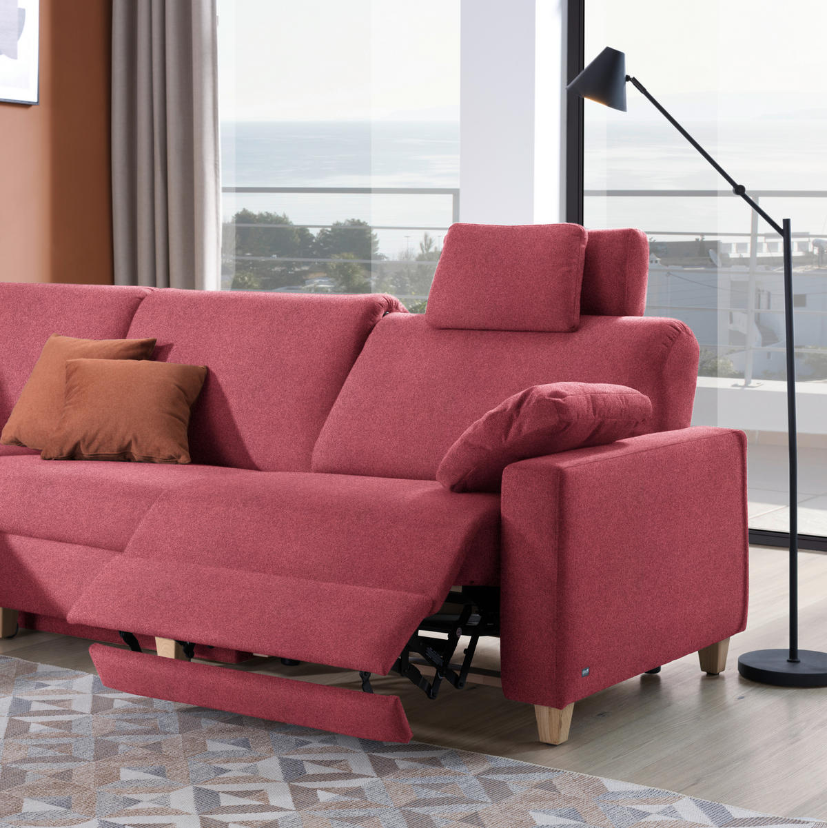ECKSOFA in Flachgewebe Bordeaux  203/261 cm  - Eichefarben/Bordeaux, KONVENTIONELL, Holz/Textil (203/261cm) - Sedda