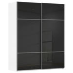 SCHWEBETÜRENSCHRANK  in Schwarz, Weiß  - Alufarben/Schwarz, KONVENTIONELL, Glas/Holzwerkstoff (181/223/67cm) - Novel