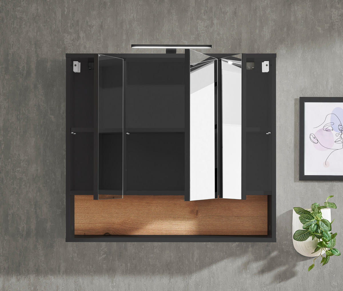 SPIEGELSCHRANK 80/72/21 cm  - Eichefarben/Anthrazit, KONVENTIONELL, Glas/Holzwerkstoff (80/72/21cm) - home24