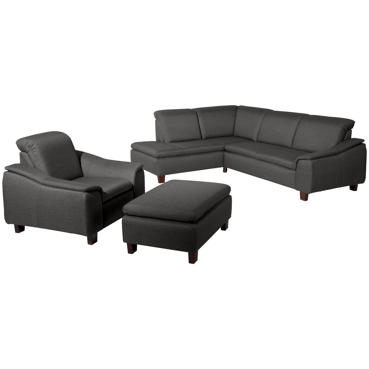ECKSOFA Anthrazit Flachgewebe  - Anthrazit/Nussbaumfarben, Design, Holz/Textil (247/82/187cm) - Max Winzer