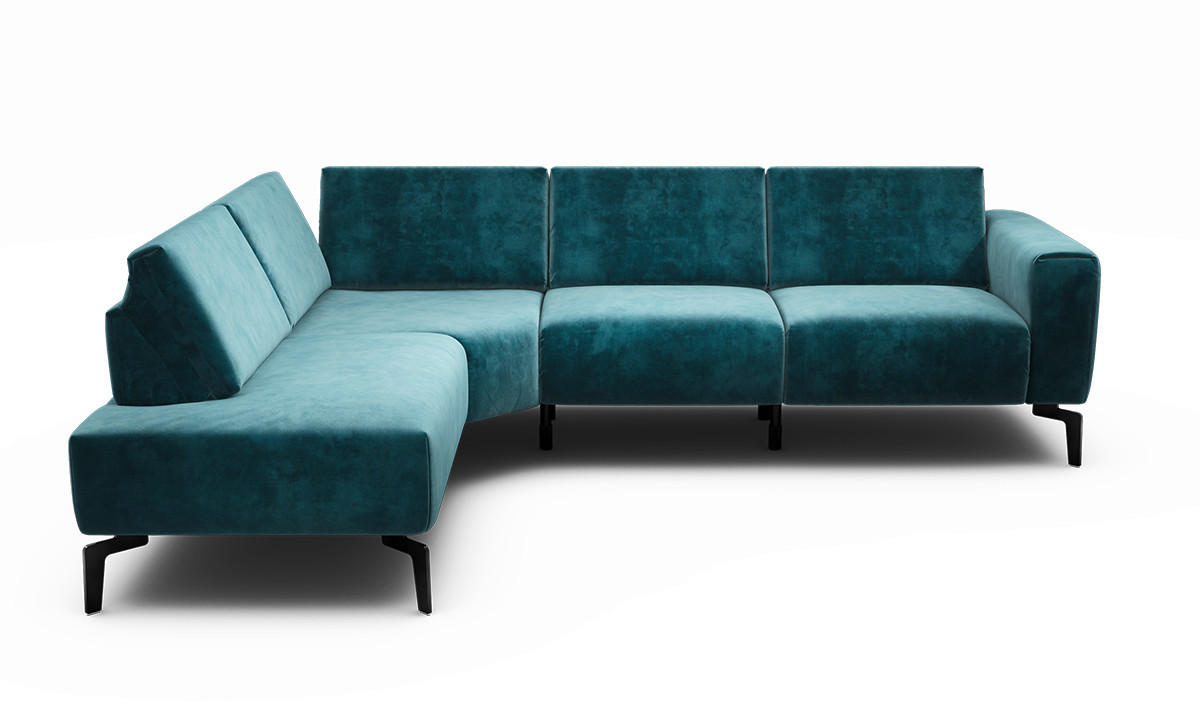 ECKSOFA Cosy Blau Samt  - Blau/Schwarz, Design, Textil/Metall (193/256cm) - SENSOO