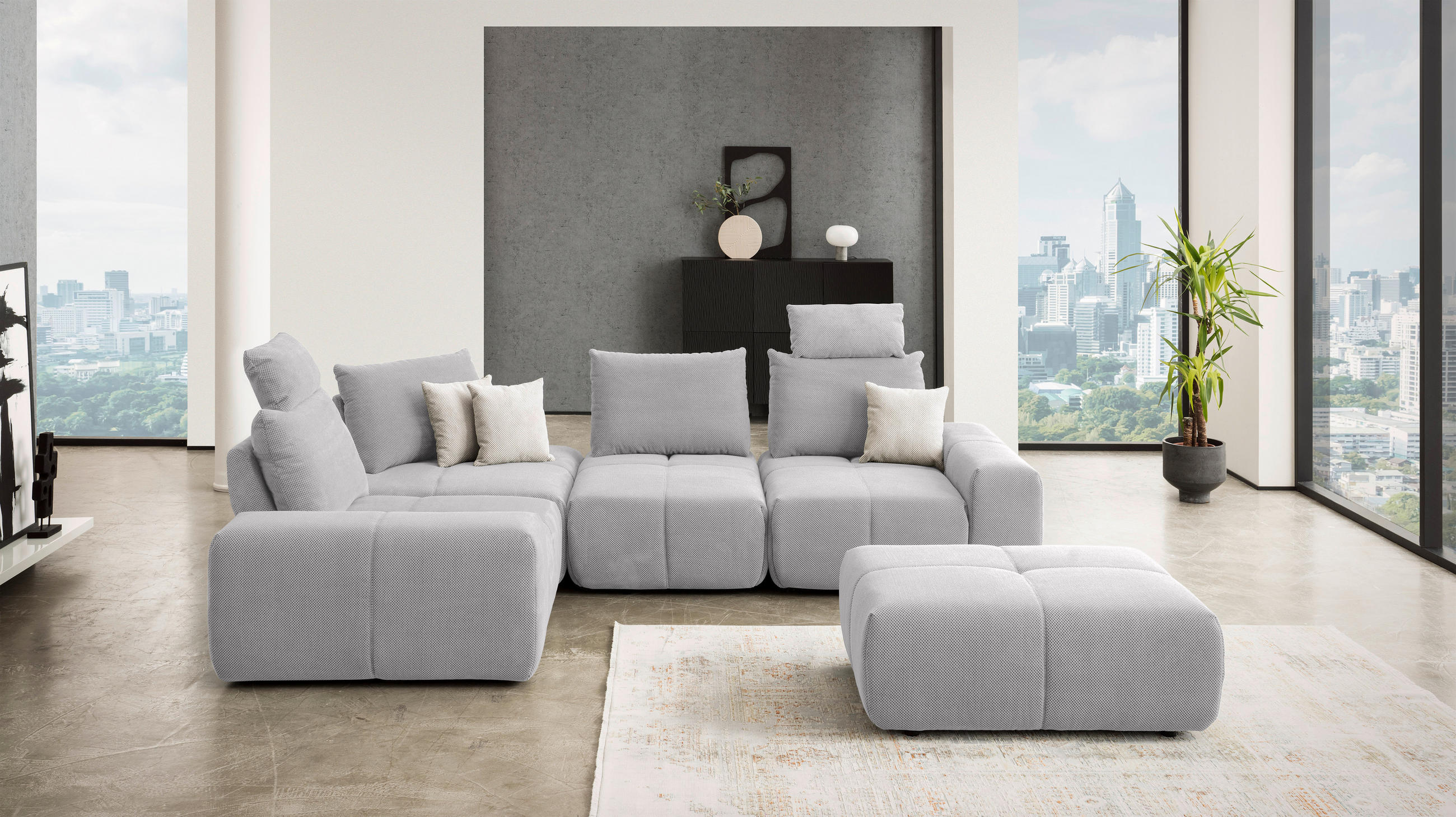 ECKSOFA in Velours Silberfarben - Silberfarben/Schwarz, Design, Kunststoff/Textil (236/326cm) - Xora