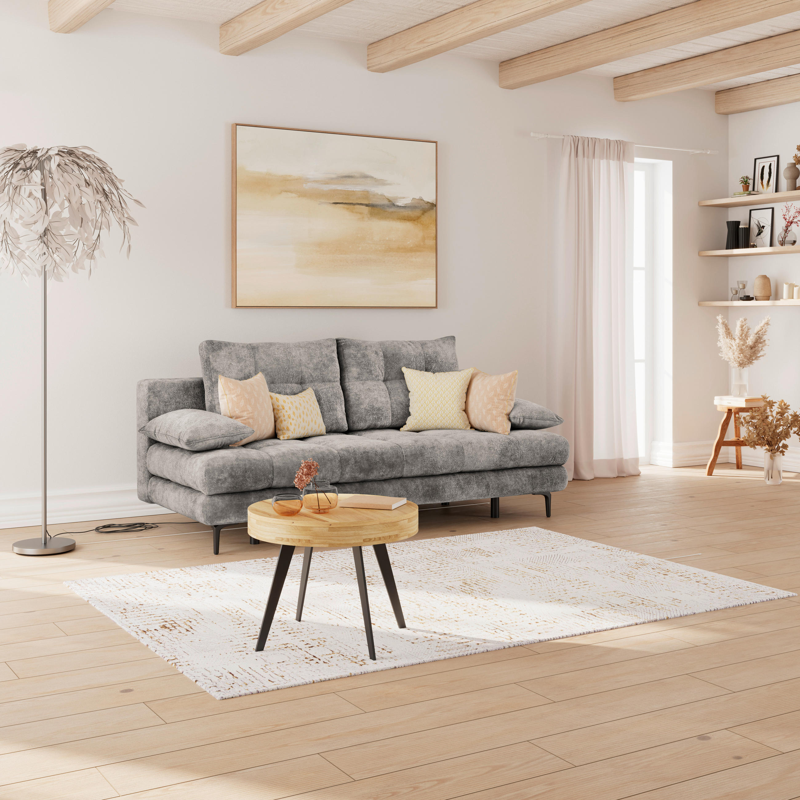 Thumbnail - Carryhome Schlafsofa, Grau, Textil, 2-Sitzer, Füllung: Schaumstoffflocken,Schaumstoffflocken, 203x94x96 cm, Liegefunktio...