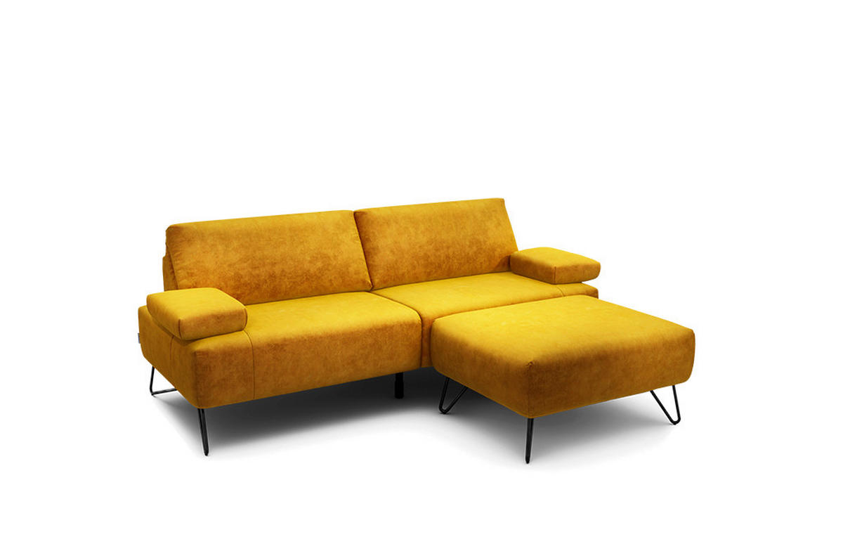 2,5-SITZER Samt Gelb  - Gelb/Schwarz, Design, Textil/Metall (204-234/85/86-94cm) - SENSOO