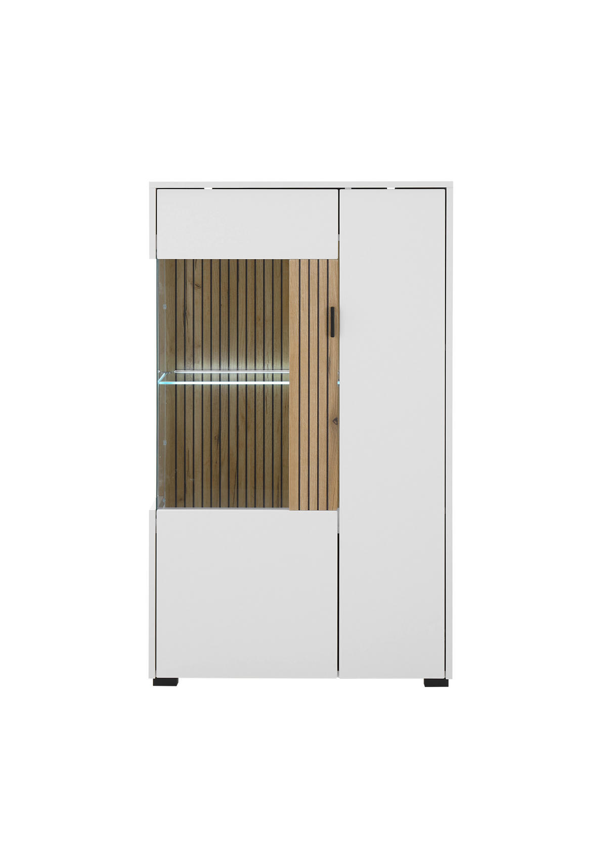 VITRINE  in Weiß, Eichefarben - Eichefarben/Schwarz, Design, Glas/Holzwerkstoff (75cm) - MID.YOU