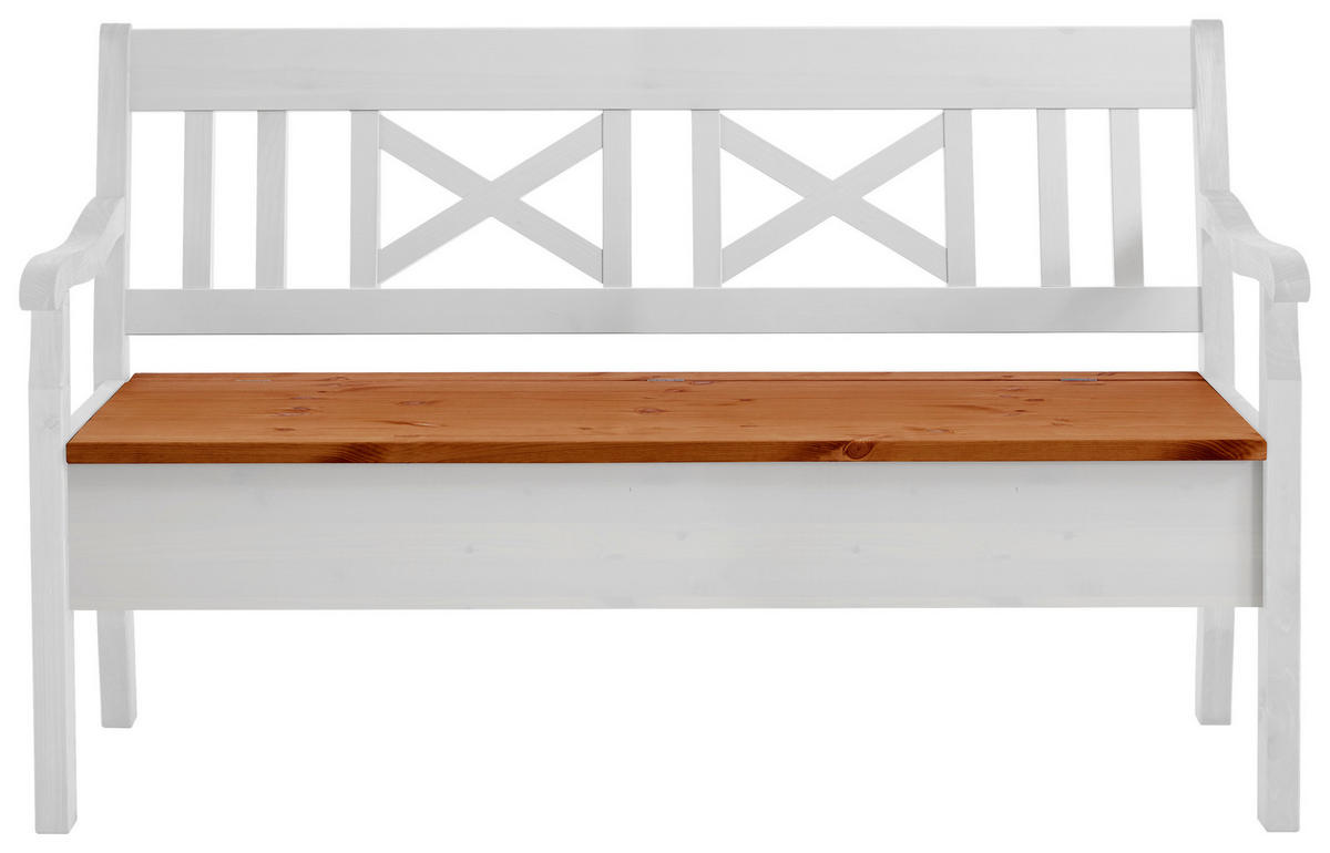 SITZBANK 148/93/58 cm Weiß, Bernsteinfarben Kiefer massiv  - Bernsteinfarben/Weiß, ROMANTIK / LANDHAUS, Holz (148/93/58cm) - Boxxx