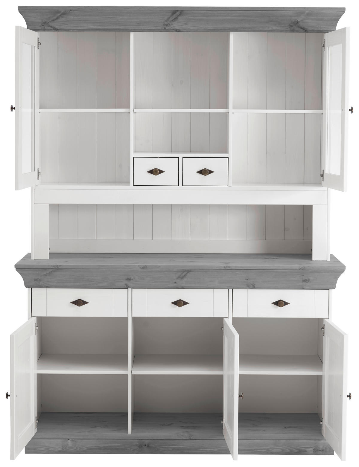 BUFFET 143/197/45 cm  in Grau, Weiß  - Weiß/Grau, ROMANTIK / LANDHAUS, Glas/Holz (143/197/45cm) - Boxxx