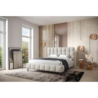 STOPPAD SÄNG 140/200 cm,  i beige, stoppad sänggavel, ribbotten,  - beige/svart, Modern, metall/trämaterial (140/200cm) - Livetastic