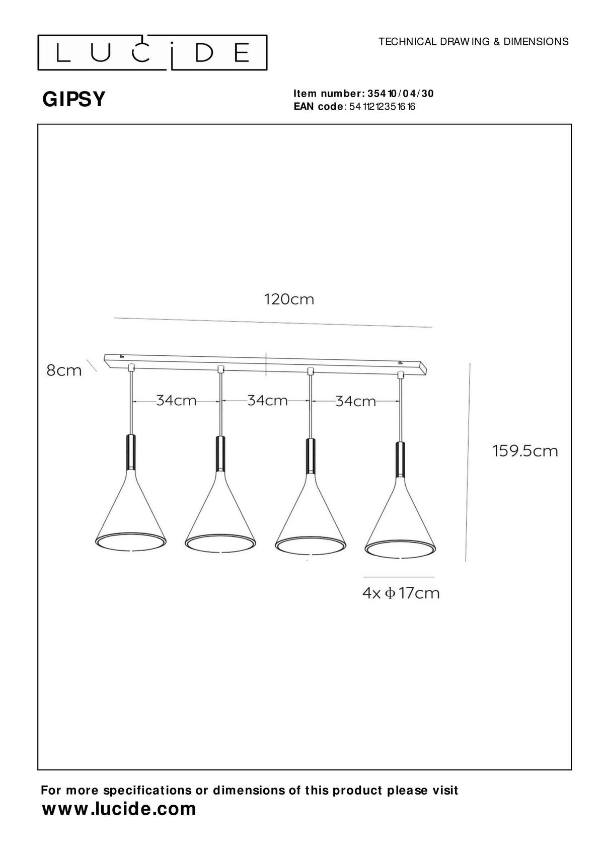 PENDELLEUCHTE GOSSE 120/17/159,5 cm   - Schwarz, Design, Metall (120/17/159,5cm) - Lucide