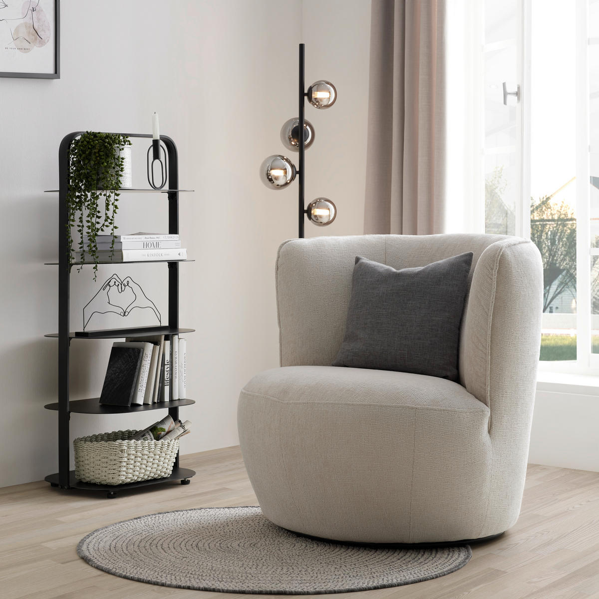 FÅTÖLJ i textil beige  - beige/svart, Modern, metall/textil (77/81/85cm) - MID.YOU