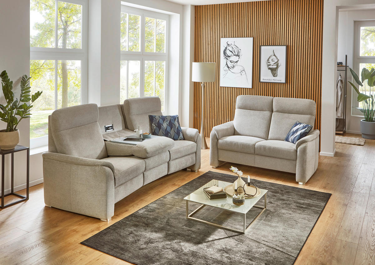 TRAPEZSOFA Flachgewebe Beige  - Beige/Alufarben, Konventionell, Textil/Metall (218/107/103cm) - Beldomo Comfort