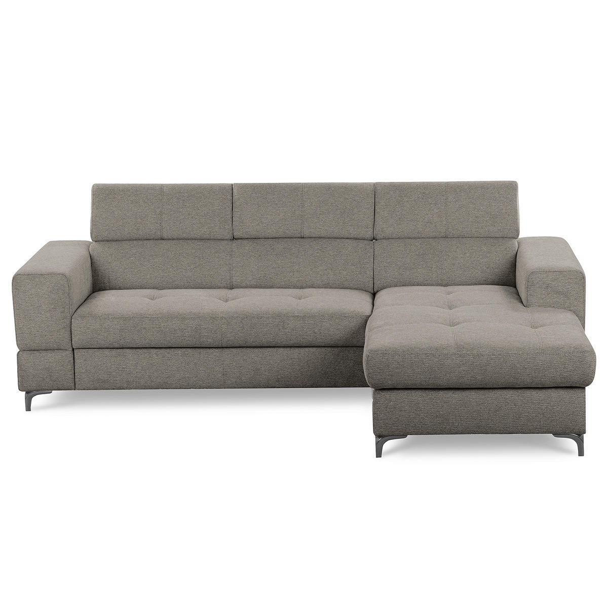 ECKSOFA TORINO Graphitfarben Chenille Bettkasten, Kopfteilverstellung  - Schwarzchrom/Graphitfarben, Design, Textil/Metall (247/173cm) - Livetastic