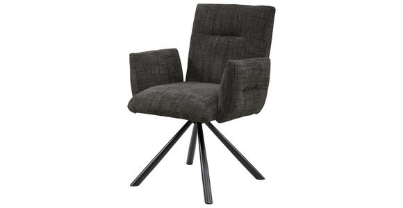 ARMLEHNSTUHL in Eisen Leinenoptik - Anthrazit/Schwarz, Design, Textil/Metall (68/88/66cm) - Hom`in