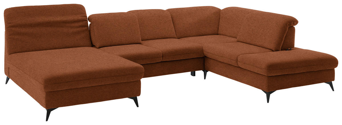 WOHNLANDSCHAFT  in Chenille Rostfarben  - Rostfarben/Schwarz, Design, Textil/Metall (198/369/255cm) - Beldomo Style