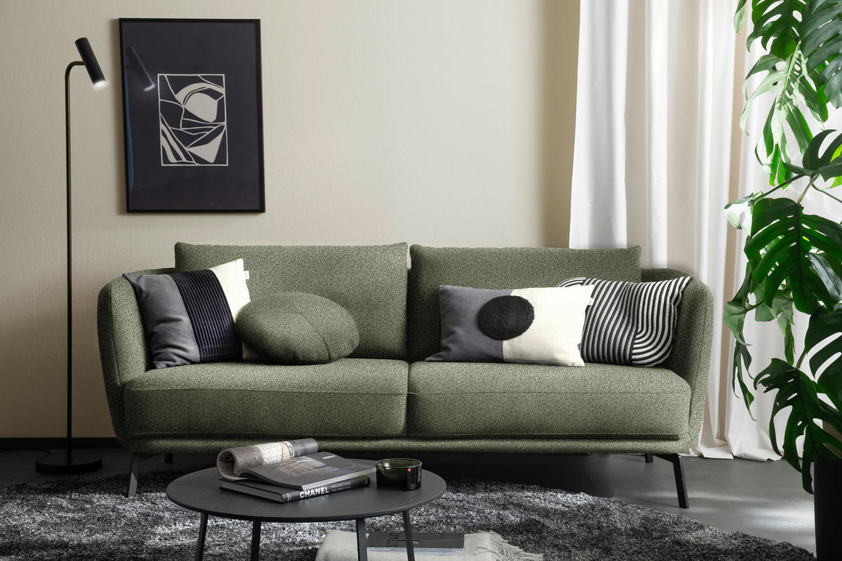 2,5-SITZER  in Flachgewebe Grün  - Schwarz/Grün, Design, Textil/Metall (190/71/91cm) - Schöner Wohnen