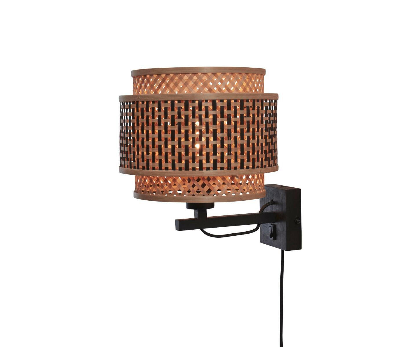 WANDLEUCHTE GOOD&MOJO  25/29/25 cm   - Schwarz/Naturfarben, Trend, Holz (25/29/25cm) - Good & Mojo