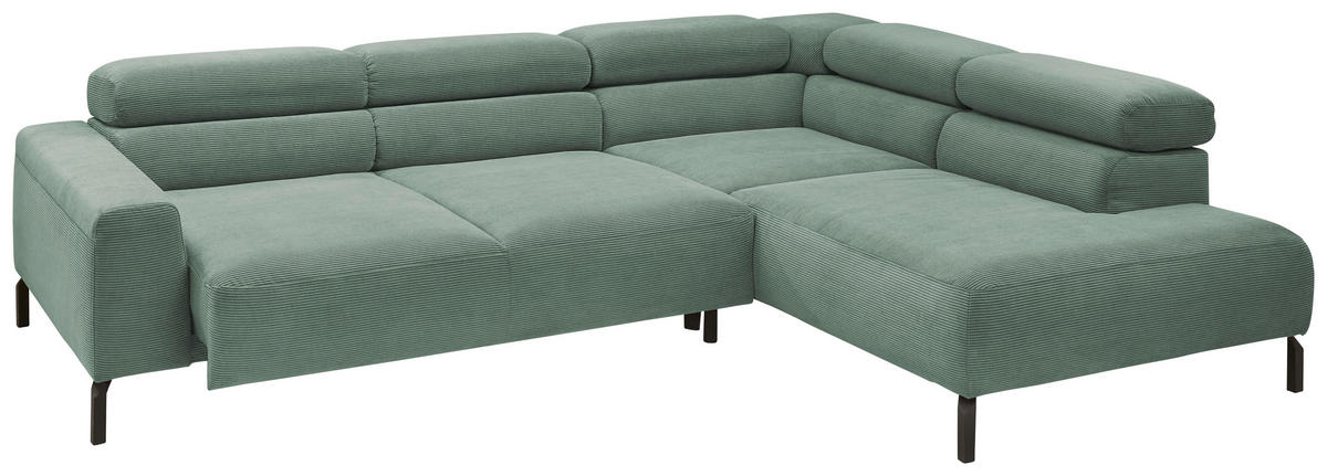 ECKSOFA in Feincord Grün  - Schwarz/Grün, Design, Textil/Metall (273/219cm) - Pure Home Comfort