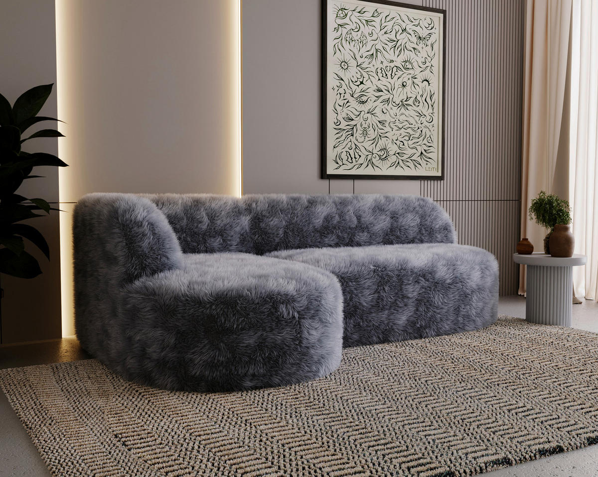 ECKSOFA Teddystoff Dunkelgrau  - Dunkelgrau/Schwarz, Design, Kunststoff/Textil (156/218cm) - Livetastic