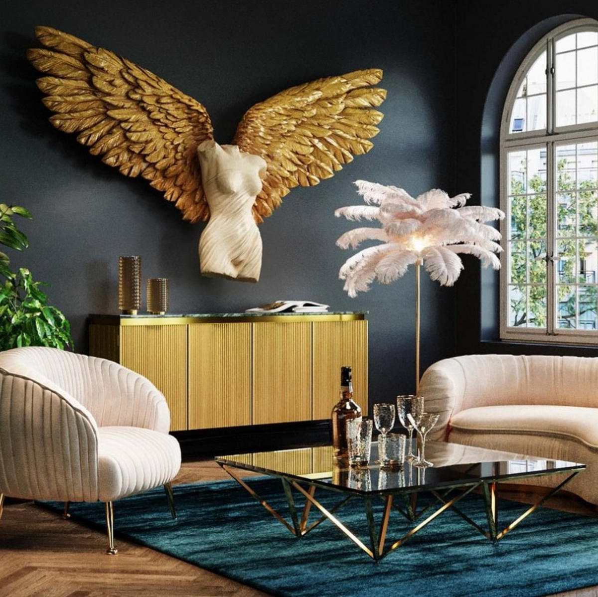 SKULPTUR - Beige/Goldfarben, Design, Kunststoff (203/140/30,5cm) - Kare-Design