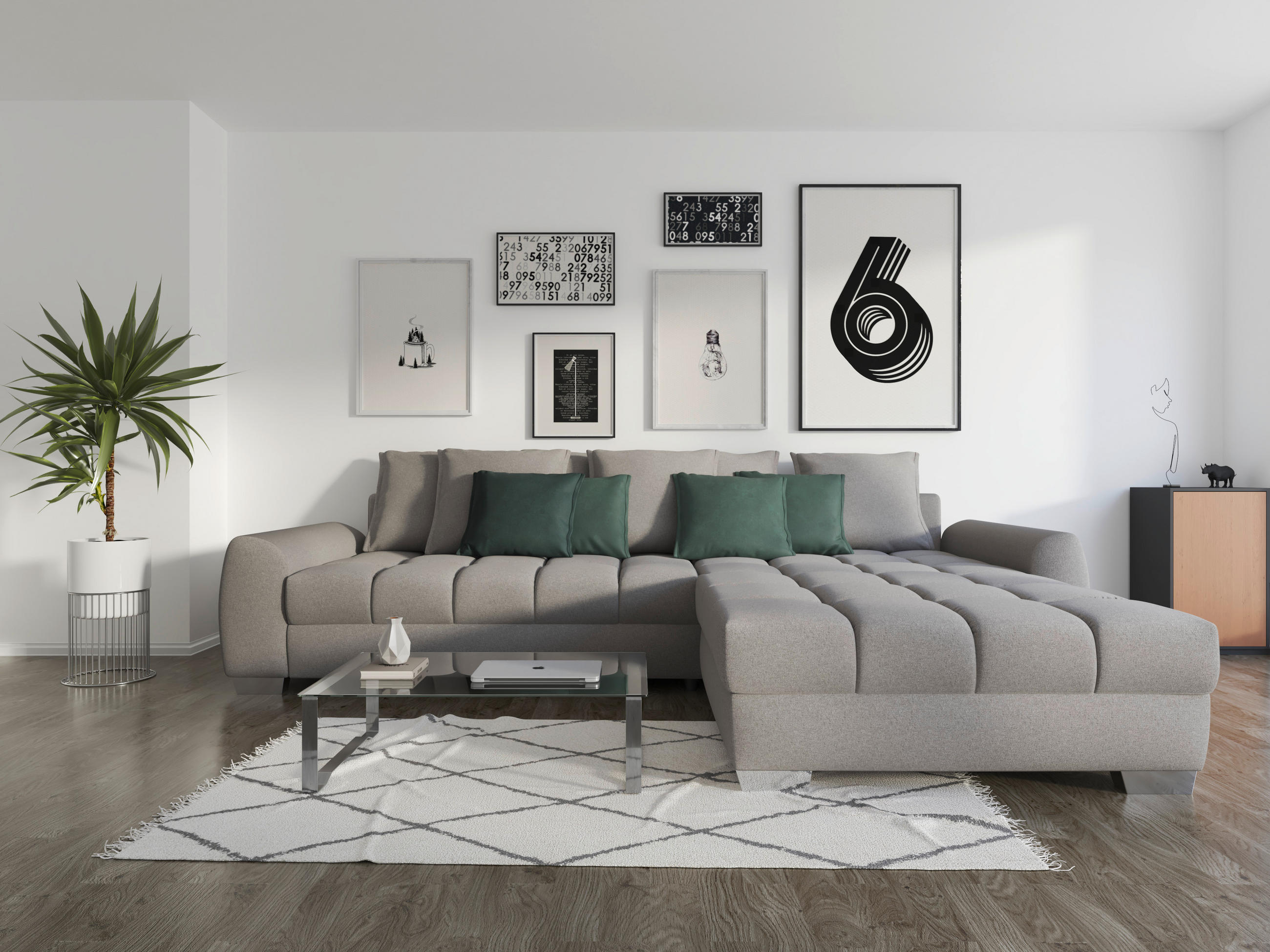 ECKSOFA in Mikrofaser Hellgrau  - Chromfarben/Petrol, Design, Kunststoff/Textil (320/226cm) - Carryhome