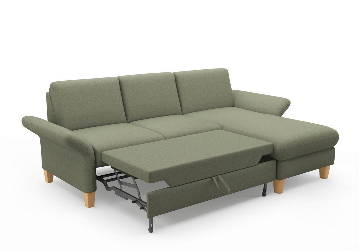 ECKSOFA in Flachgewebe Olivgrün  251/164 cm  - Eichefarben/Olivgrün, KONVENTIONELL, Holz/Textil (251/164cm) - Sit & More