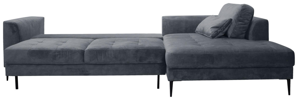ECKSCHLAFSOFA  mit Stoffauswahl, Schlafen auf Sitzhöhe, Hocker erhältlich Mikrofaser Blaugrau  - Blaugrau/Schwarz, MODERN, Textil (280/168cm) - Trendmanufaktur