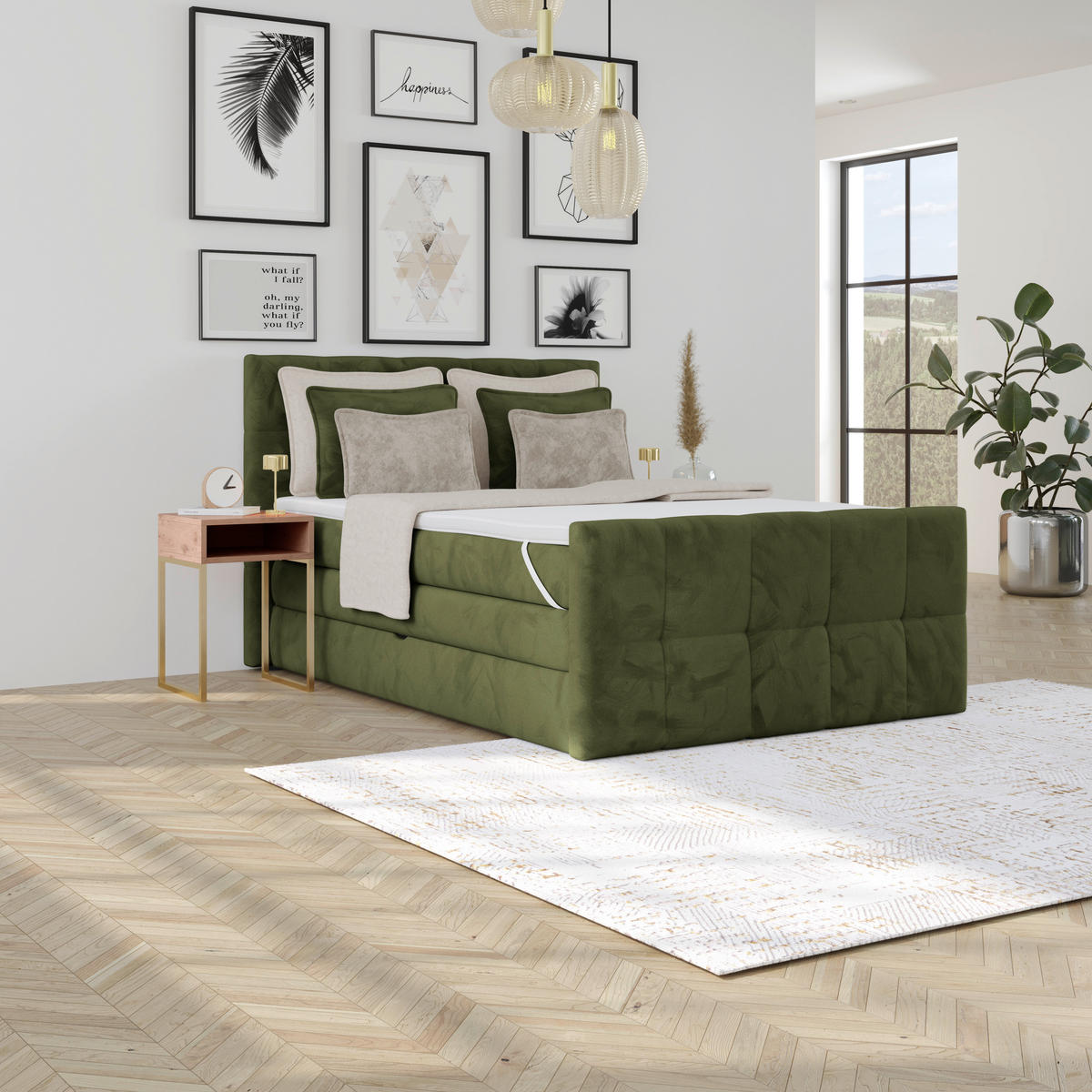 BOXSPRINGBETT 140/200 cm,  in Dunkelgrün, gepolstertes Kopfteil, Bettkasten, Topper, Matratzen, H3 + H3 = fest  - Dunkelgrün, KONVENTIONELL, Holz/Holzwerkstoff (140/200cm) - Luca Bessoni