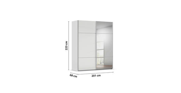 SCHWEBETÜRENSCHRANK 201/223/68 cm 2-türig Grau, Weiß - Alufarben/Weiß, KONVENTIONELL, Glas/Holzwerkstoff (201/223/68cm) - Novel