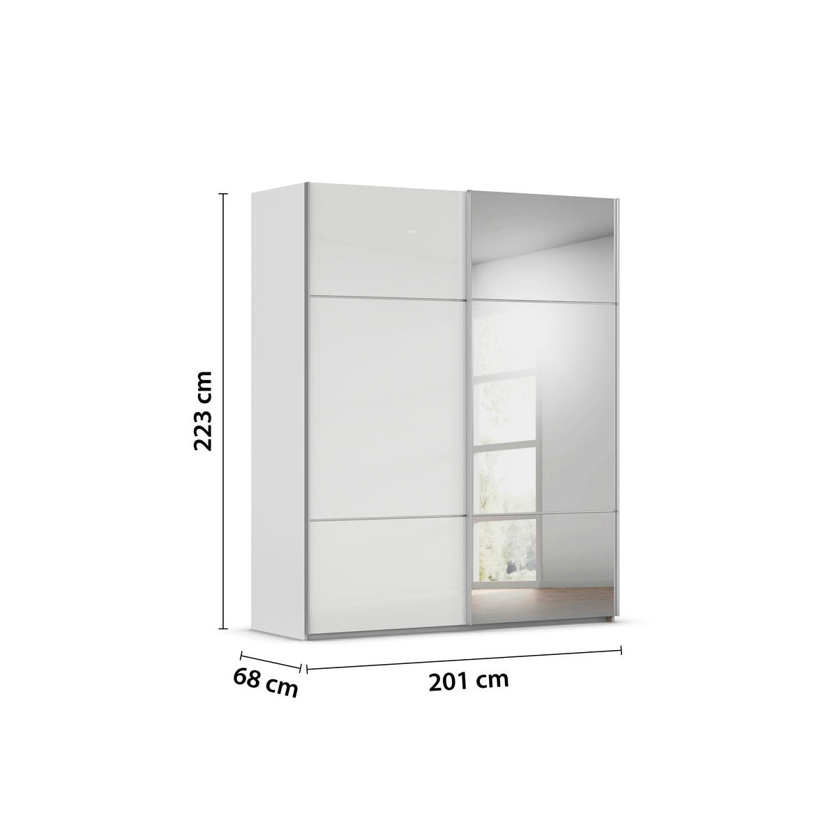 SCHWEBETÜRENSCHRANK 201/223/68 cm 2-türig Grau, Weiß  - Alufarben/Weiß, KONVENTIONELL, Glas/Holzwerkstoff (201/223/68cm) - Novel