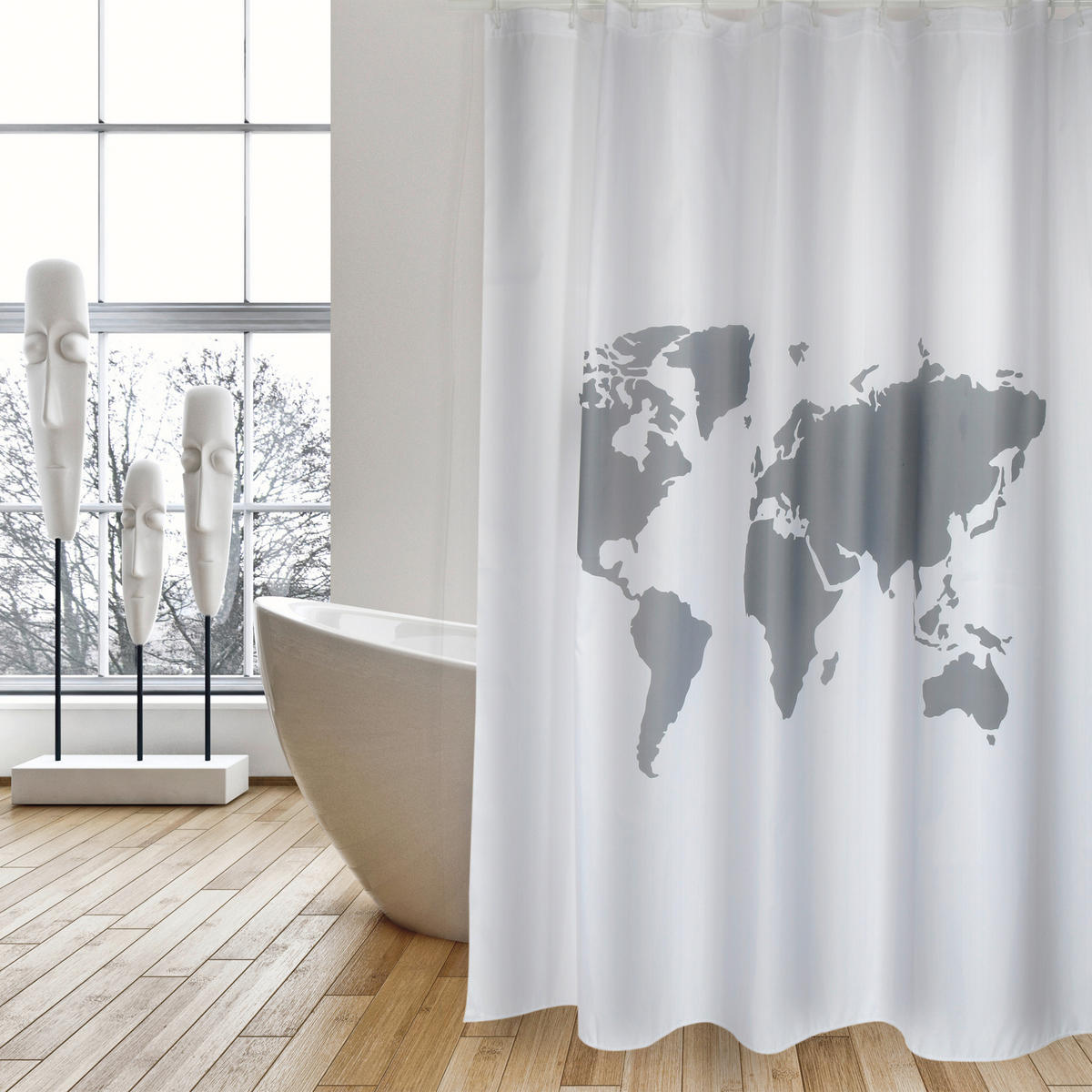DUSCHVORHANG WORLD 180/200 cm  - Grau, Basics, Textil (180/200cm) - MSV