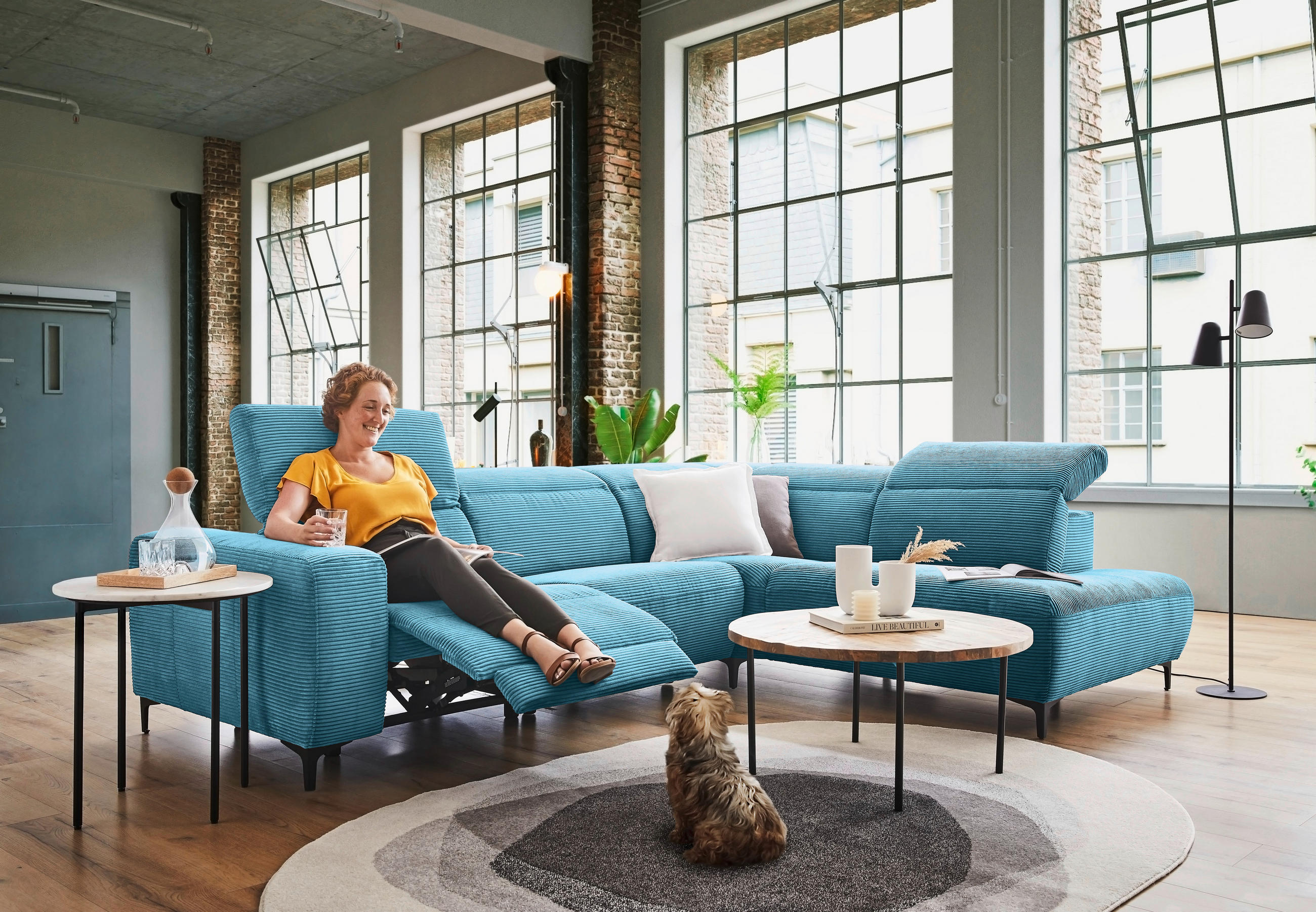 ECKSOFA Petrol Cord  - Petrol/Schwarz, Design (290/223cm) - Pure Home Lifestyle