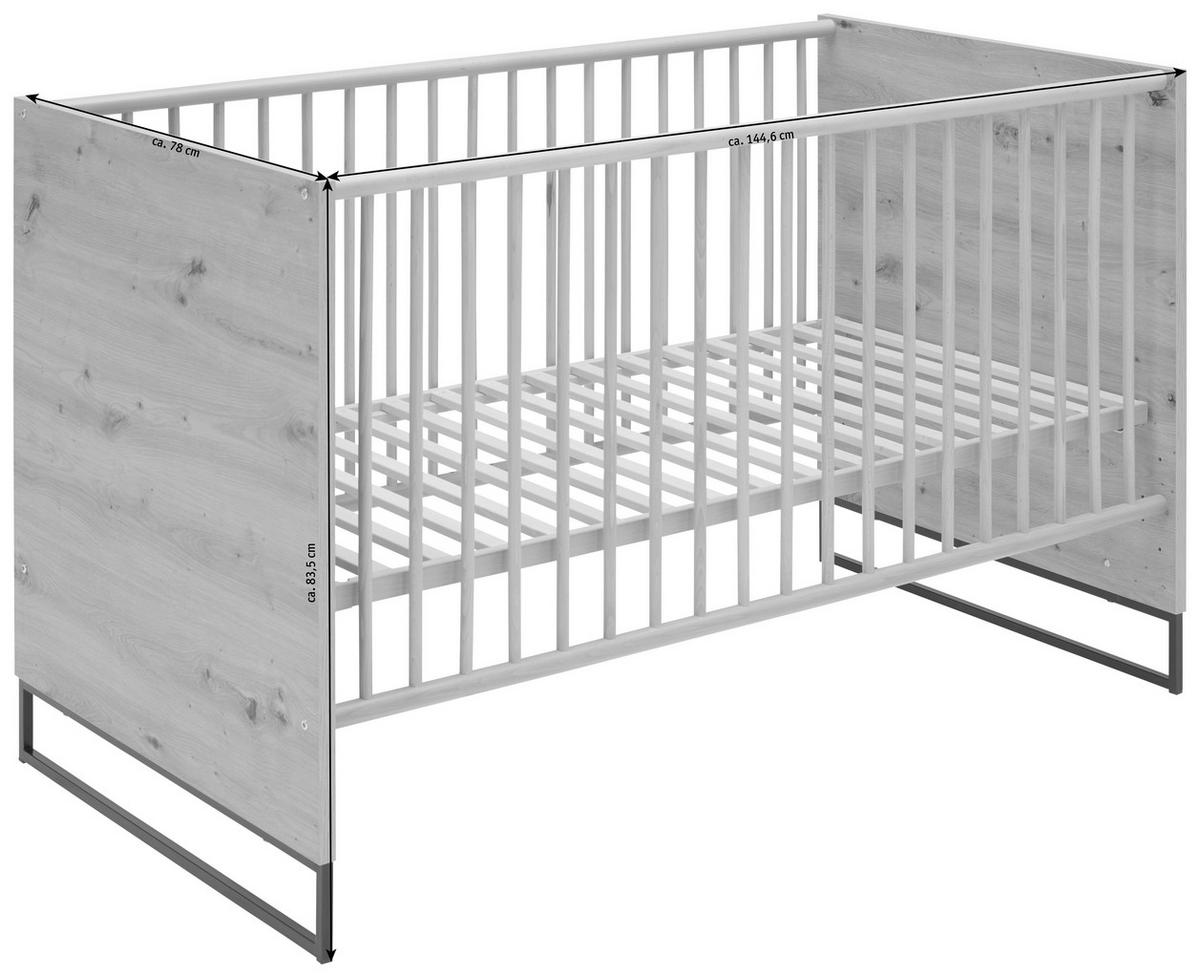 GITTERBETT Yunai 144,6/78/83,5 cm  - Eichefarben/Anthrazit, Trend, Holzwerkstoff/Metall (144,6/78/83,5cm) - My Baby Lou