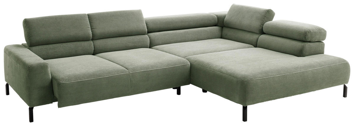 ECKSOFA inkl. Funktion in Cord Grün  - Schwarz/Grün, Modern, Textil/Metall (309/219cm) - Pure Home Lifestyle