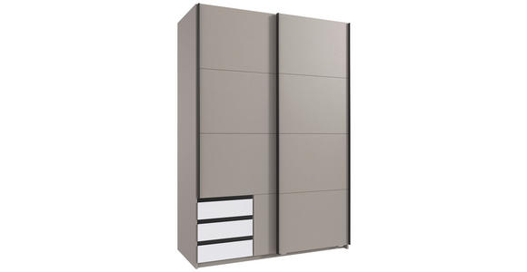 SCHWEBETÜRENSCHRANK  in Grau, Weiß, Sahara  - Schwarz/Weiß, Design, Holzwerkstoff/Metall (135/198/65cm) - Carryhome
