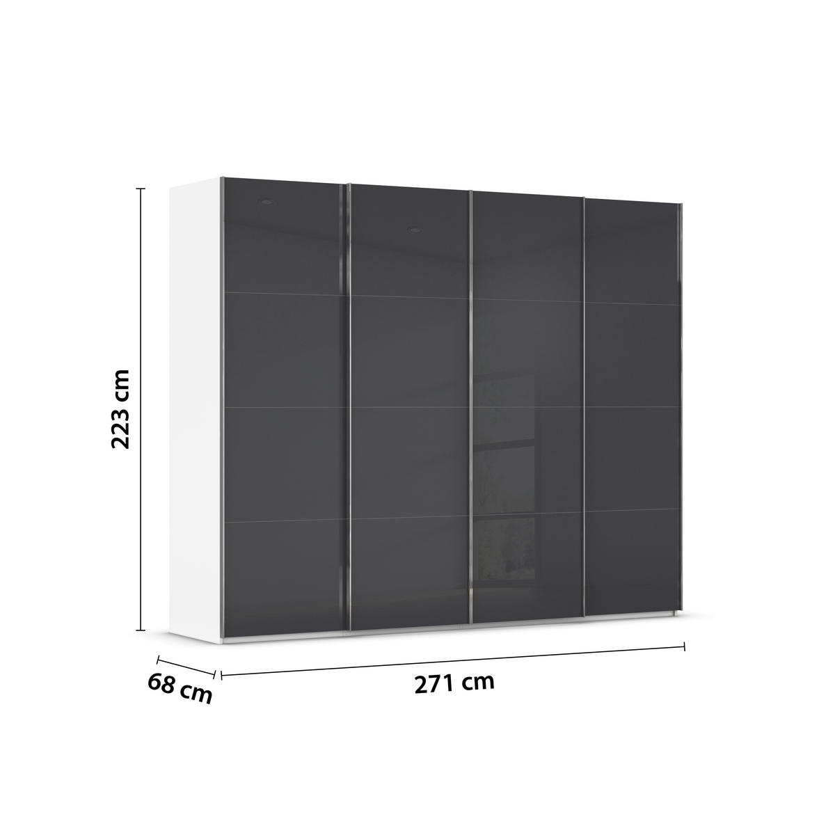 SCHWEBETÜRENSCHRANK 271/223/68 cm 4-türig Weiß, Schwarz  - Chromfarben/Schwarz, Design, Glas/Holzwerkstoff (271/223/68cm) - Novel