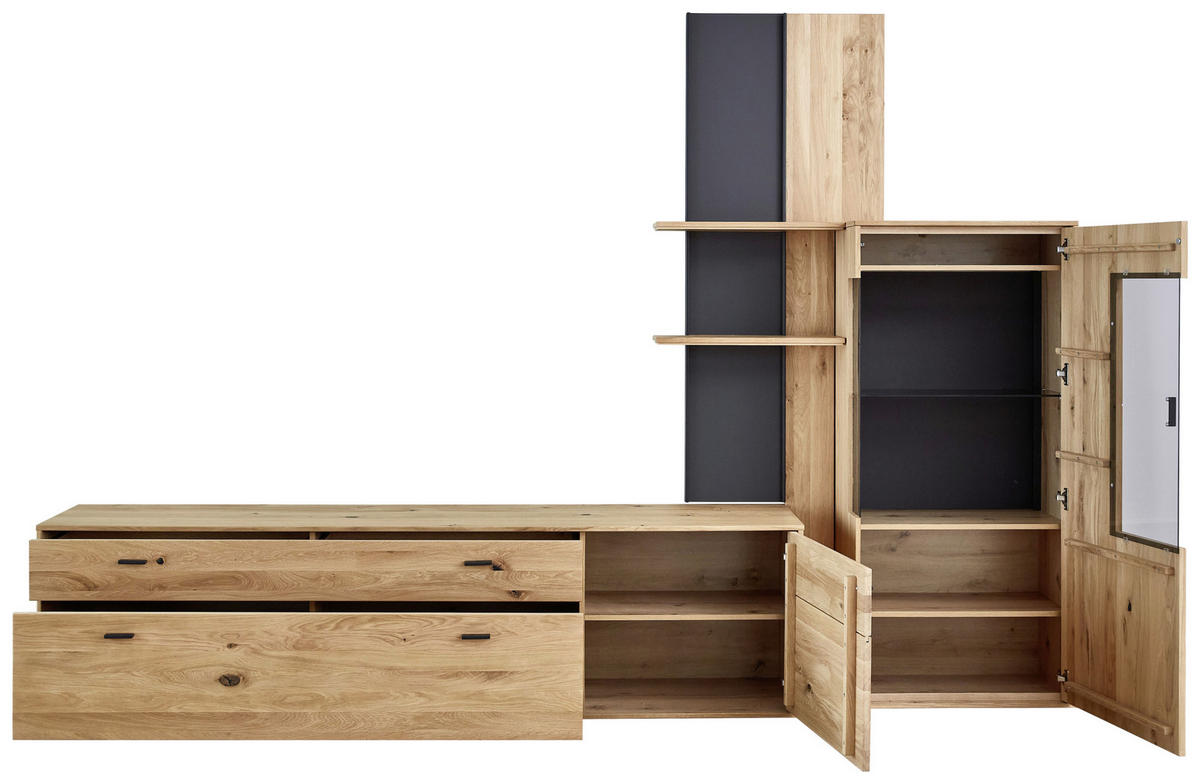 WOHNWAND  in Grau, Eichefarben  292/203/49 cm  - Eichefarben/Anthrazit, KONVENTIONELL, Glas/Holz (292/203/49cm) - Musterring