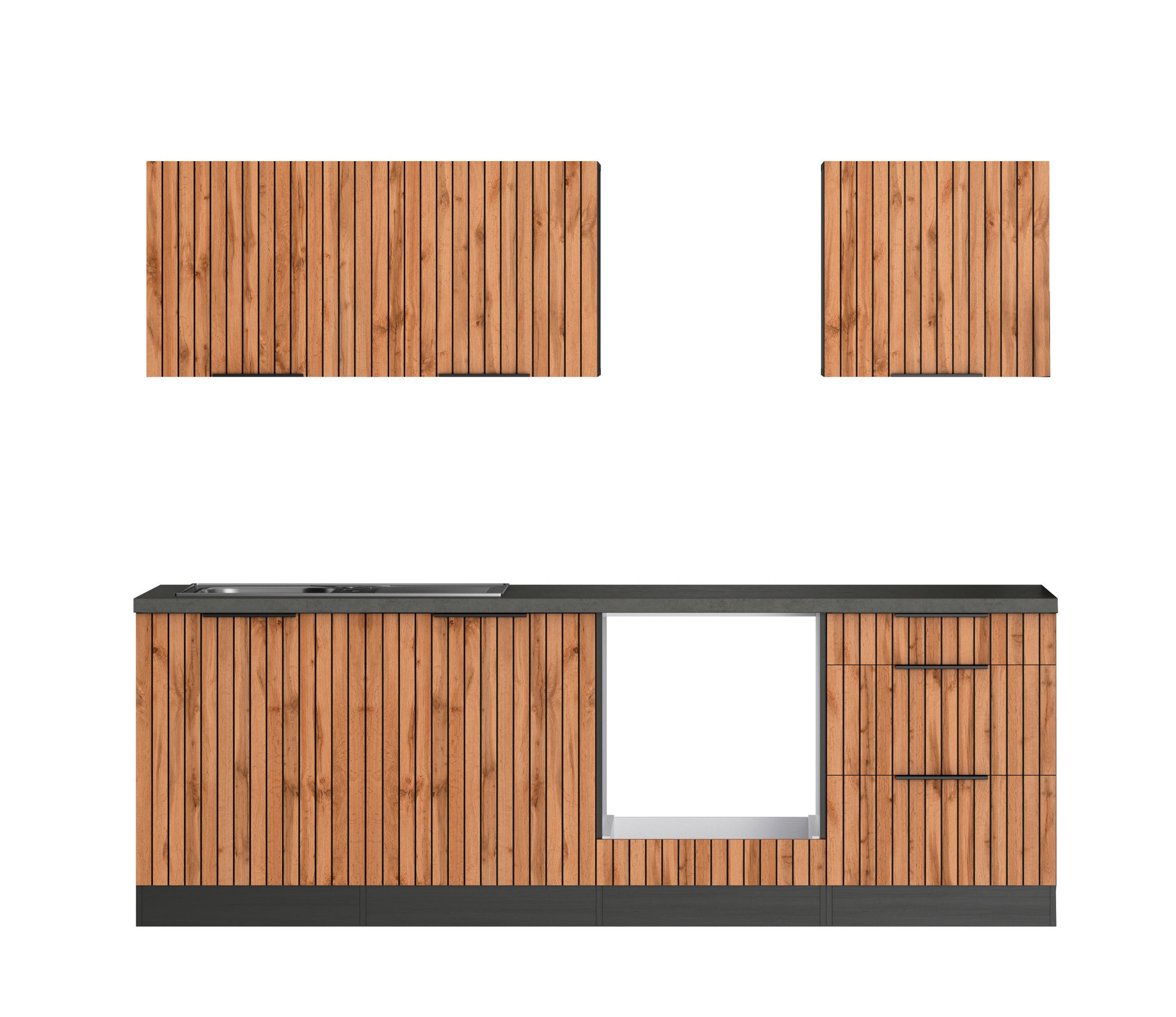 KÜCHENLEERBLOCK 240 cm   in Graphitfarben, Eiche Wotan  - Schieferfarben/Eiche Wotan, Basics, Holzwerkstoff/Metall (240cm) - Held