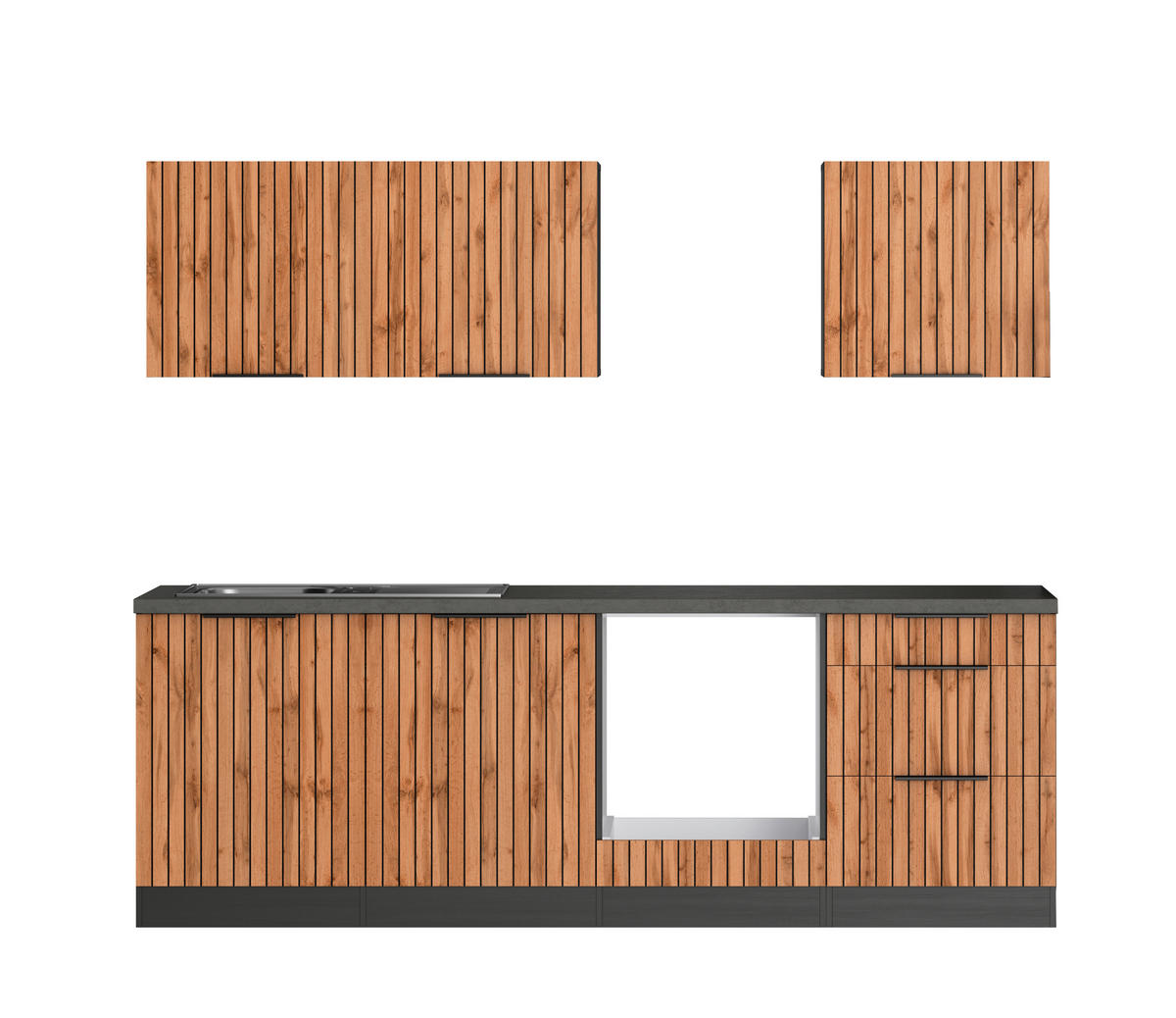 KÜCHENLEERBLOCK 240 cm   in Graphitfarben, Eiche Wotan  - Schieferfarben/Eiche Wotan, Basics, Holzwerkstoff/Metall (240cm) - Held
