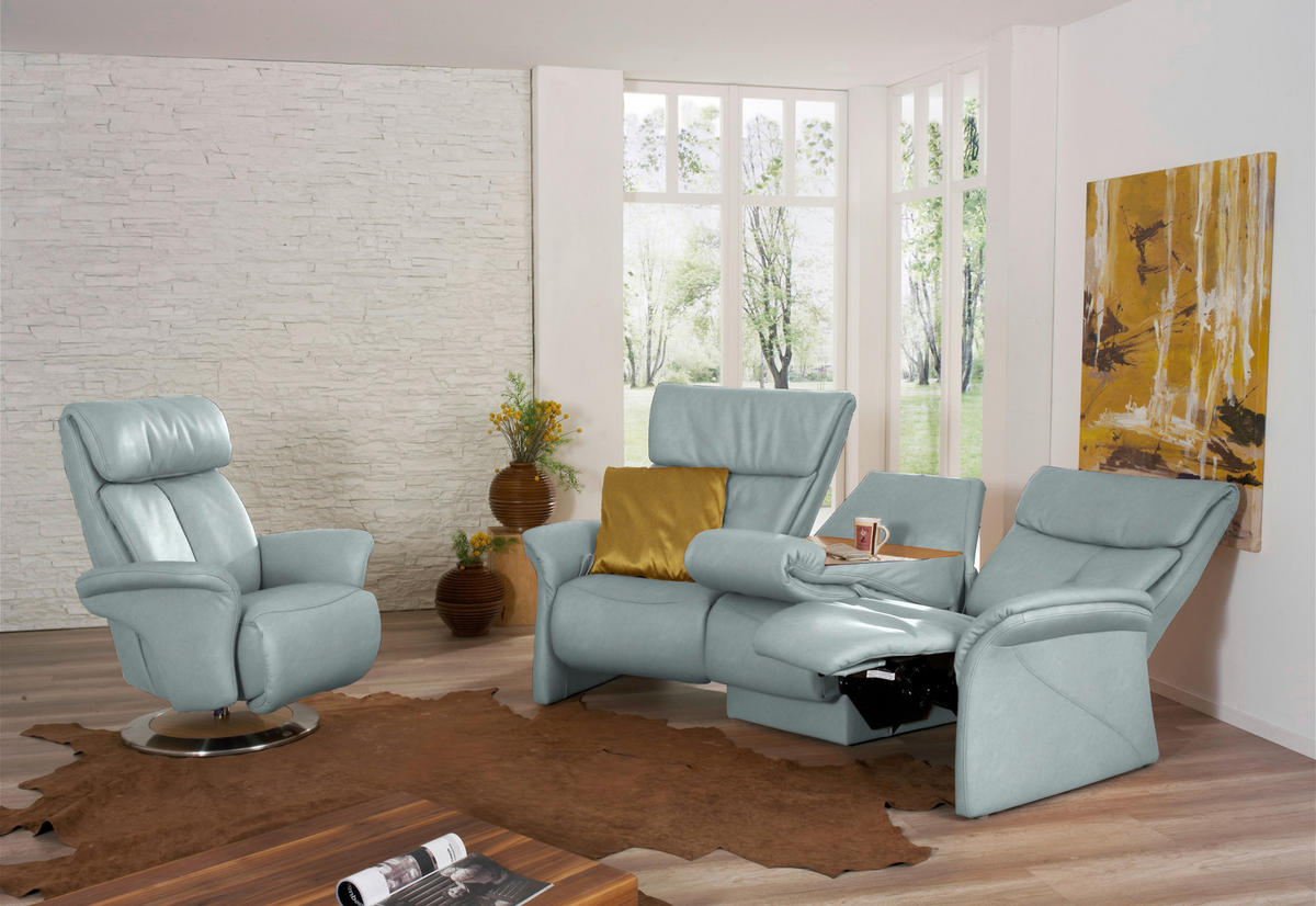 TRAPEZSOFA in Echtleder Hellblau  - Naturfarben/Hellblau, Konventionell, Leder/Holz (208/103/105cm) - Himolla Komfortklass