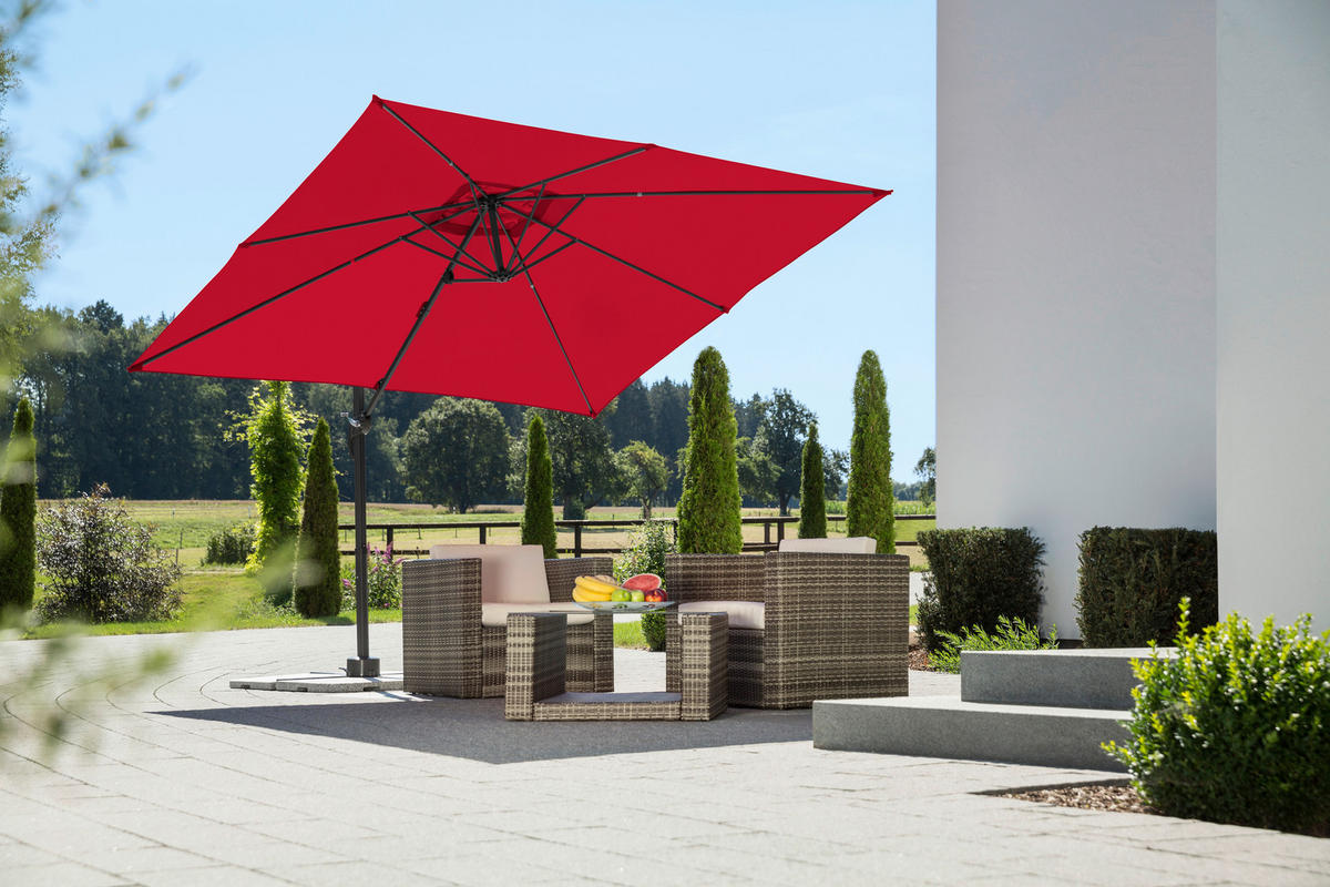 BOČNÍ SLUNEČNÍK 338/239/270 cm - antracitová/červená, Basics, kov/textil (338/239/270cm)