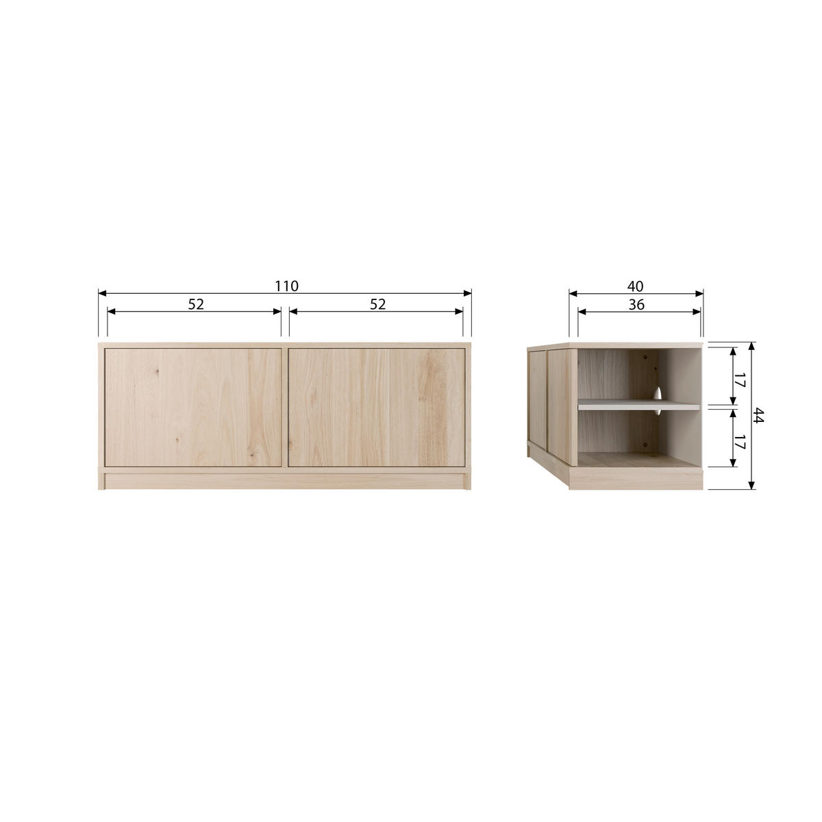 LOWBOARD Modulair 110/44/40 cm  erweiterbar  - Naturfarben, Design, Holz (110/44/40cm) - Livetastic