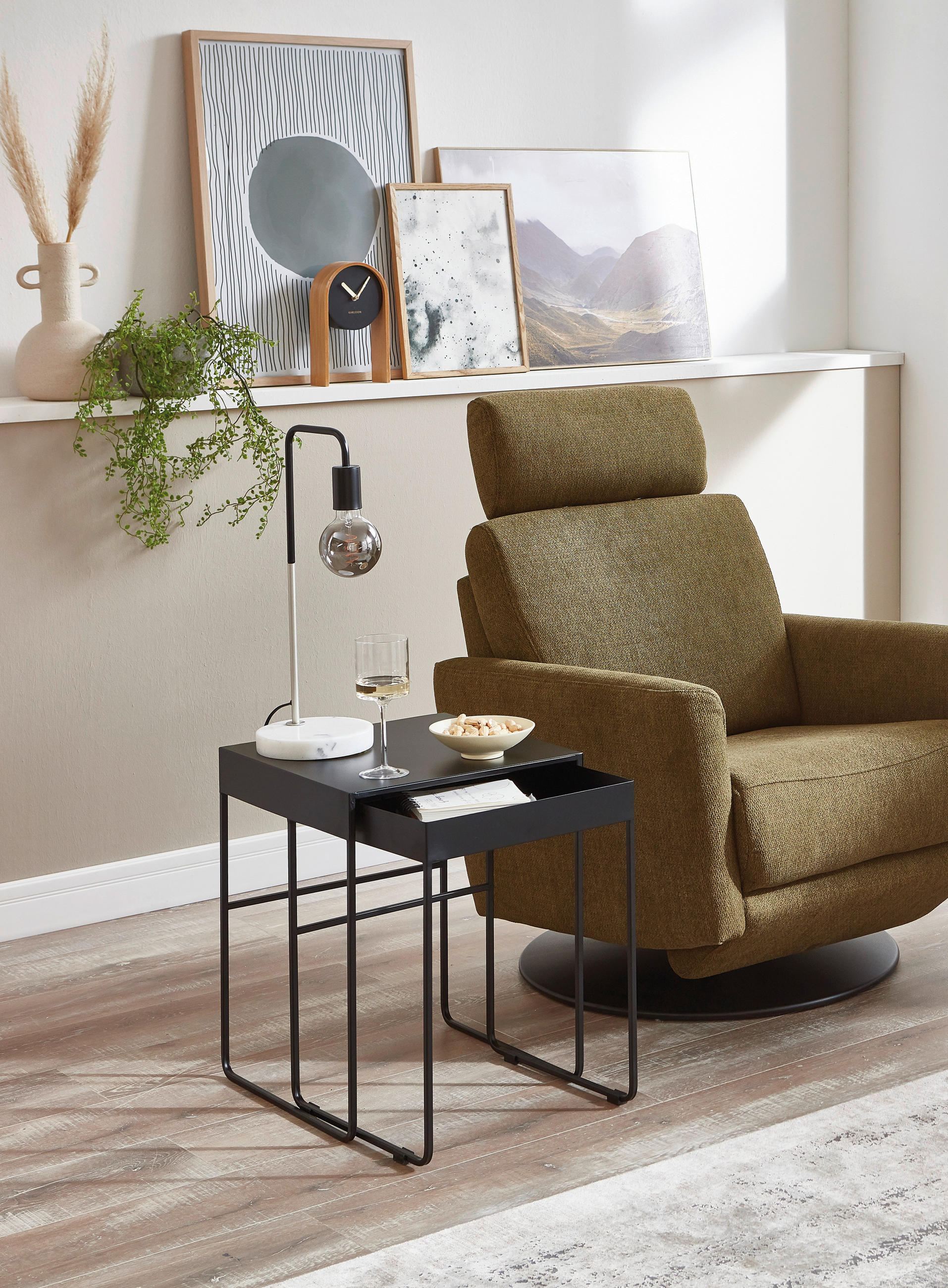 Thumbnail - Beistelltischset, Schwarz, Metall, 2-teilig, rechteckig, Rundrohr, 39-42x51-54x39-42 cm, Stauraum, offenes Fach, Wohnzim...