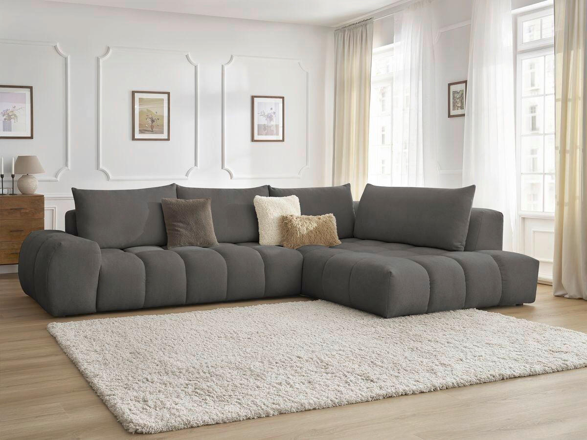 ECKSOFA Ottomane rechts  EVEREST Dunkelgrau Struktur  - Dunkelgrau/Schwarz, MODERN, Kunststoff/Textil (352/210cm) - Livetastic
