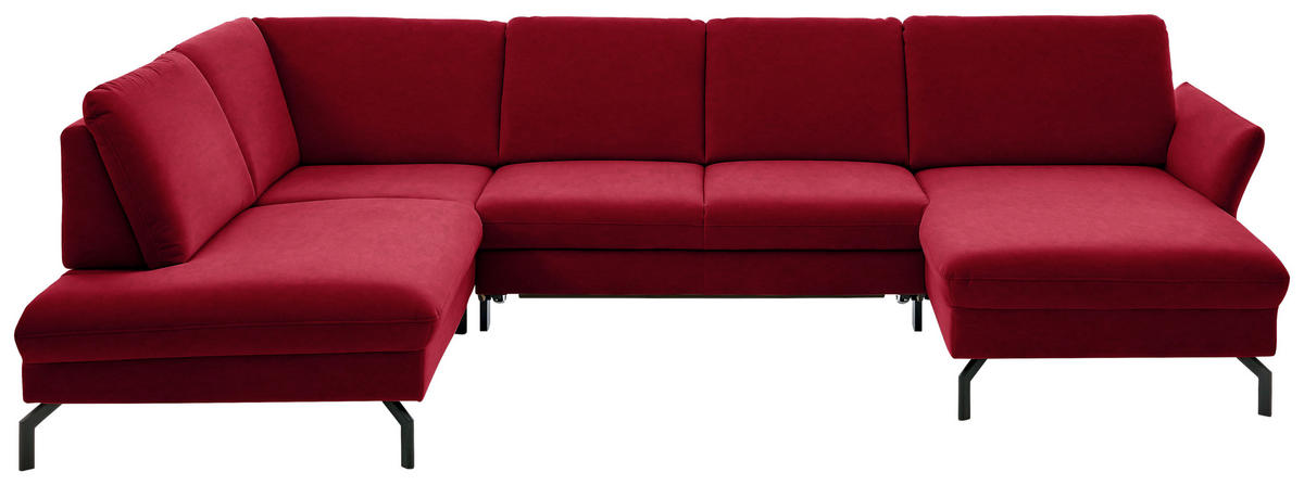 WOHNLANDSCHAFT  in Velours Rot  - Rot/Schwarz, Design, Textil/Metall (220/335/179cm) - Beldomo System