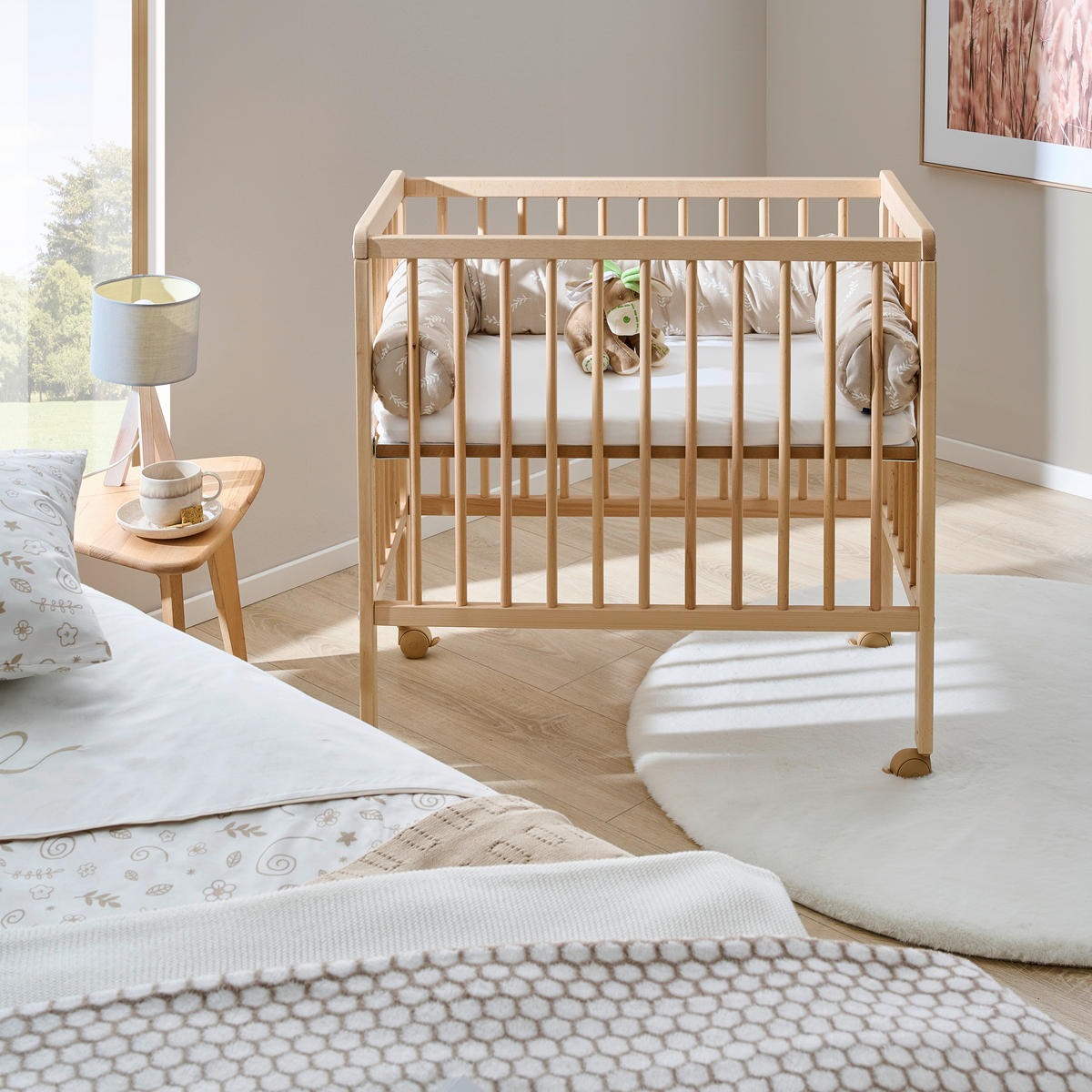 BEISTELLBETT NINA  84/48/83 cm  - Buchefarben, Basics, Holz/Textil (84/48/83cm) - My Baby Lou