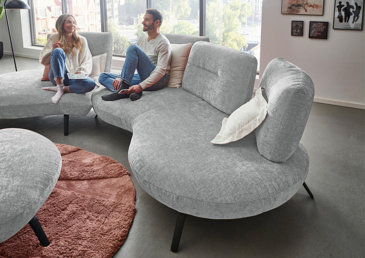 BIGSOFA Flachgewebe Hellgrau  - Hellgrau/Schwarz, Design, Textil/Metall (456/93/138cm) - Moderano