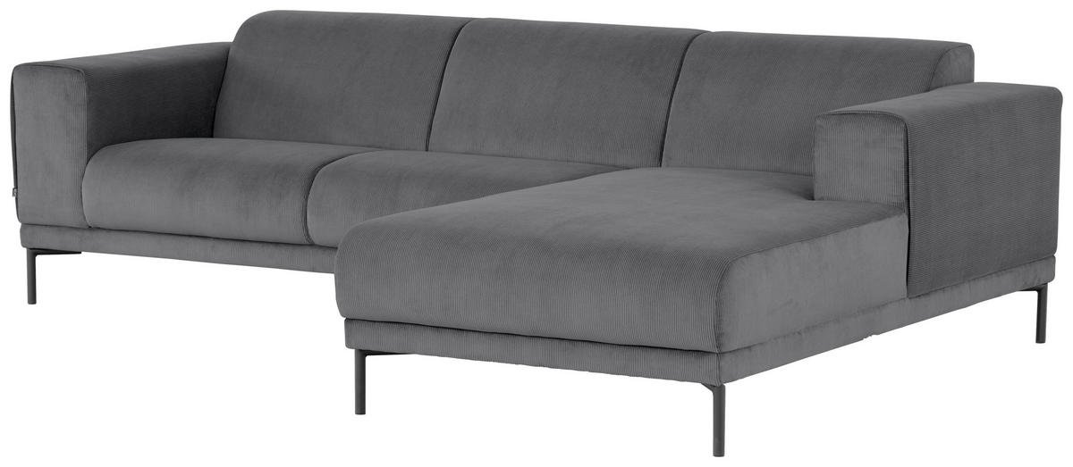 ECKSOFA ERNO Grau Cord  - Schwarz/Grau, Design, Textil/Metall (262/183cm) - MID.YOU