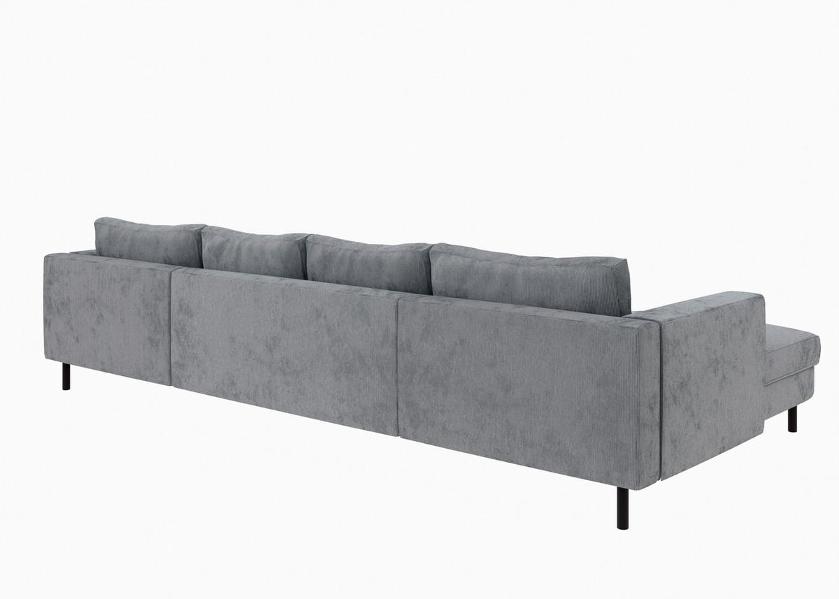 WOHNLANDSCHAFT Dunkelgrau Cord  - Dunkelgrau/Schwarz, MODERN, Textil/Metall (161/306/161cm) - Trendmanufaktur