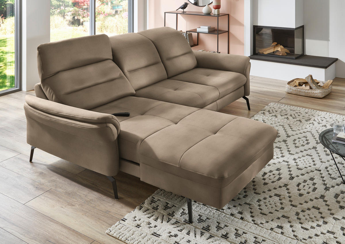 ECKSOFA in Flachgewebe Greige  - Greige/Schwarz, Konventionell, Textil/Metall (181/260cm) - Beldomo Speed